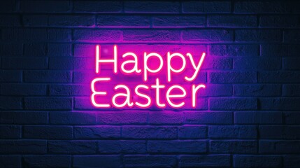 Obraz premium Glowing Neon Easter Sign concept. Neon sign saying 