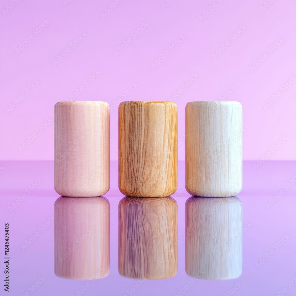 Aufkleber pastel minimalist art wooden cylindrical blocks on reflective surface - visual content for leadershi