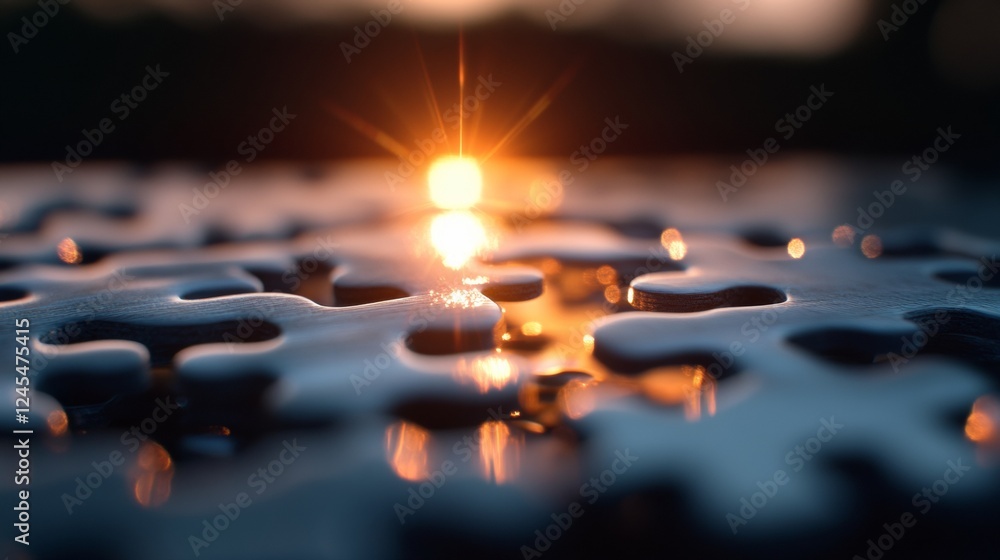 Leinwandbilder contemporary minimalist puzzle assembly backlit metal puzzle pieces completing strategic connection 