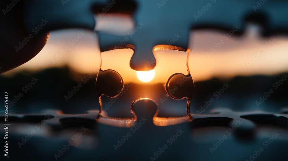 Leinwandbilder Minimalist Strategy Visualization Puzzle Piece Assembly Against Sunlit Surface for Business Innovation and Problem-Solving Insights in Professional and Digital Strategies