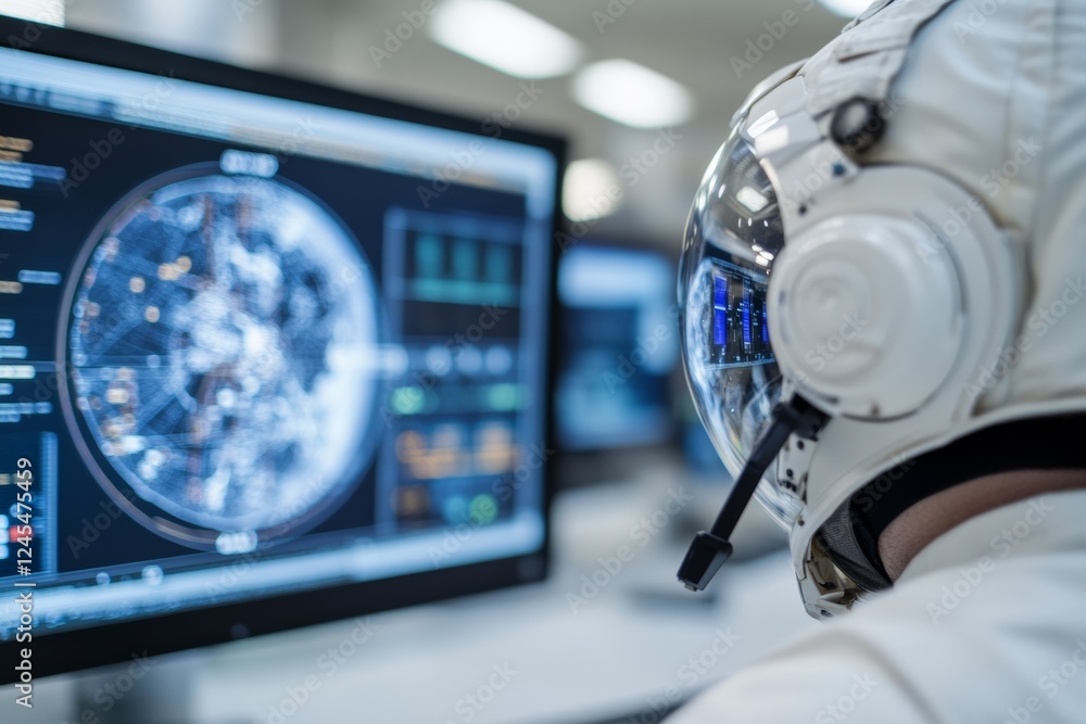 Aufkleber futuristic aerospace monitoring sleek tech console and screens in mission control room - enhancing s