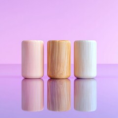 Pastel Minimalist Art Wooden Cylindrical Blocks on Reflective Surface - Visual Content for Leadership Development and Growth Strategies in Professional Business Settings