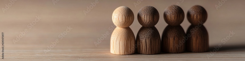 Aufkleber Minimalist Wooden Figurine Array Crafting Community and Unity Concepts for Social Media Branding and Collaborative Workspaces - Modern Marketing with Natural Aesthetic