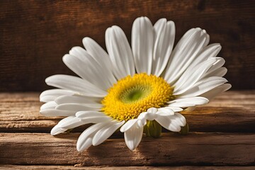 Obraz premium Fresh spring daisy flower on rustic wood. 