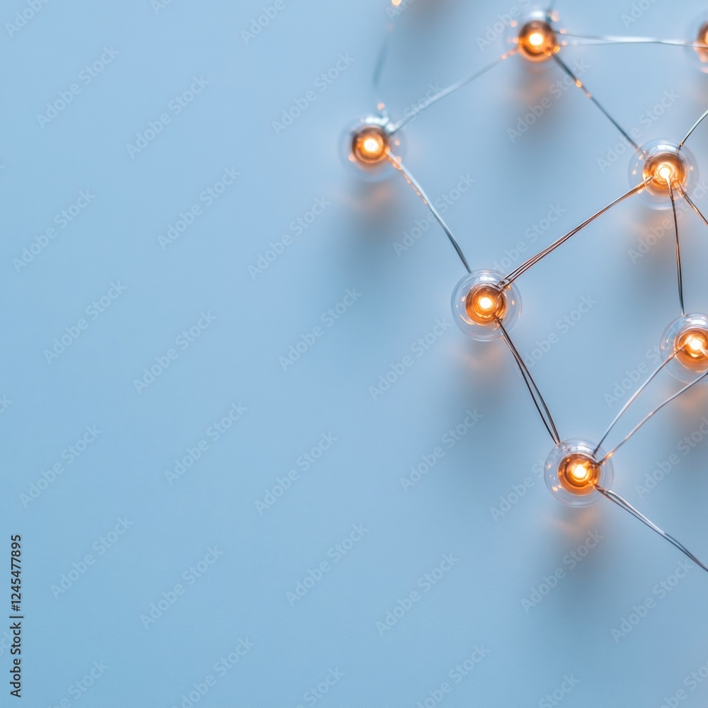 Poster Illuminated Tech Aesthetic Neural Network Connections on Minimalist Surface - Commercial AI Innovation and Modern Business Visualization for Digital Marketing and Data Solutions
