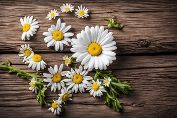 Fresh spring daisy flower on rustic wood. 