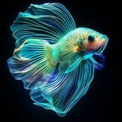 Fototapeta premium A vibrant, ethereal depiction of a fish with flowing fins in luminous colors.