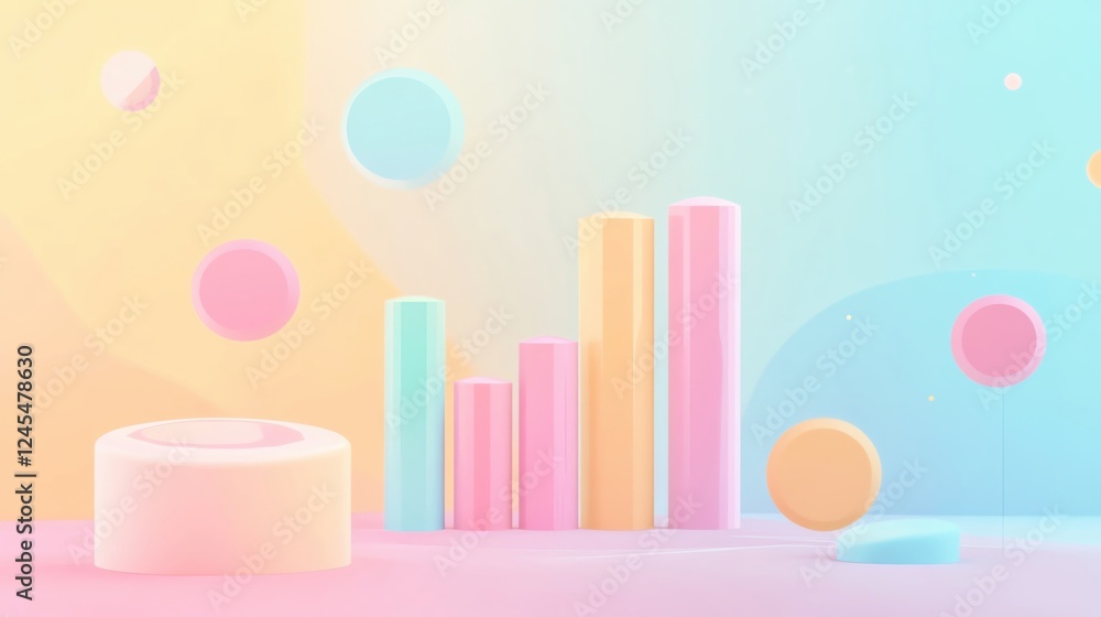 Poster colorful abstract shapes with graphs and bars.
