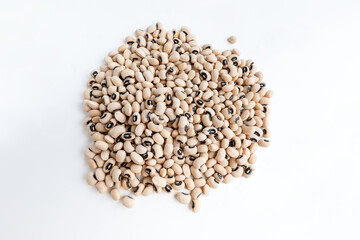 Black eye peas isolated on white background. Top view. Flat lay.