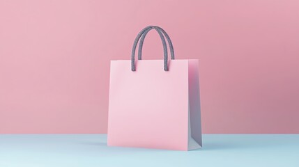 Stylish pink shopping bag on pastel background.