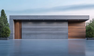 Modern architectural design featuring a minimalist building exterior in a serene environment