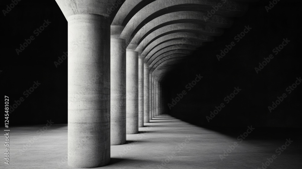 Poster Minimalist Architectural Visualization Concrete Pillars with Dynamic Light in Modern Interior - Sustainable Design and Innovative Structural Concepts