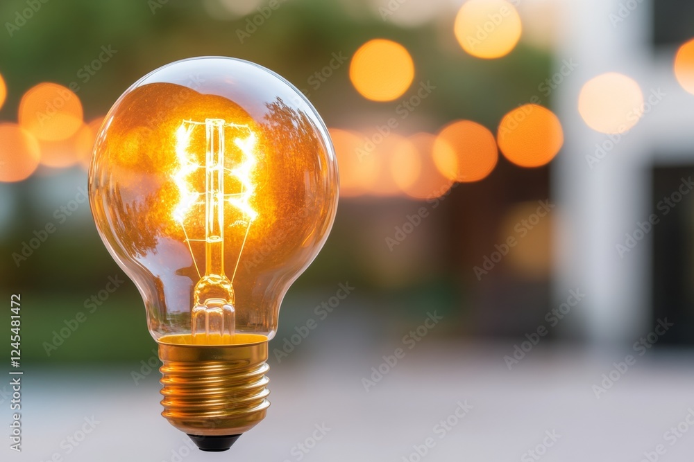 Poster Ambient Tech LED Lightbulb Against Deep Bokeh Background - Showcasing Energy Efficiency and Innovative Solutions for Business and Creative Industries