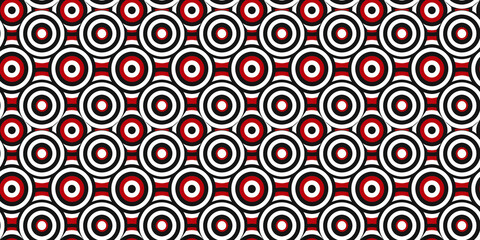 Geometric pattern with red black white concentric circles and arches