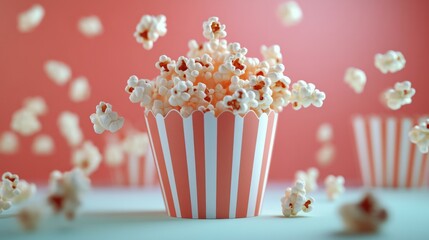 3D illustration of popcorn popping in a vibrant, realistic style, light background