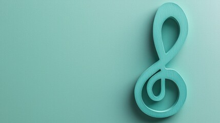 Obraz premium Teal treble clef on pastel green background; music concept, website banner