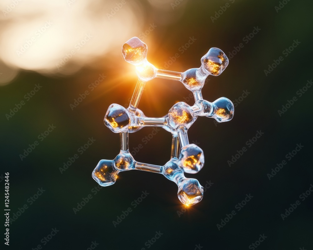 Aufkleber futuristic avant-garde healthcare visualization luminescent molecular structure in glass on dark bac