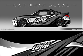 Car wrap abstract design. Black white grey colour. Vector graphic livery decal car. Sticker vinyl suitable for Racing car, Drift, Rally and Daily Use, Editable vector  © Gayuhdesu