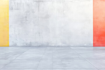 Fototapeta premium Brightly colored walls complemented by a smooth concrete floor in an empty space