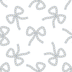 Bows from anchor rope - cute sea vector seamless pattern. Mooring rope background wallpaper. 