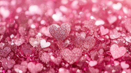 Hearts On Pink Glitter In Shiny Background - Valentine's Day Concept.