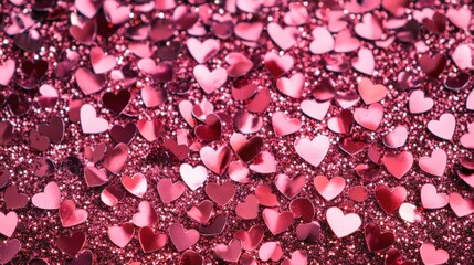 Hearts On Pink Glitter In Shiny Background - Valentine's Day Concept.