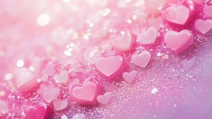 Hearts On Pink Glitter In Shiny Background - Valentine's Day Concept.
