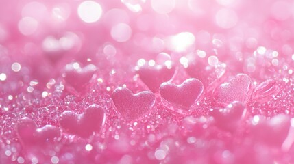 Hearts On Pink Glitter In Shiny Background - Valentine's Day Concept.