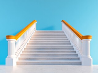 Neoclassical Embassy Staircase Vibrant Cerulean Walls and Polished Oak Rails - Diplomatic Venue Design and International Event Space Enhancement