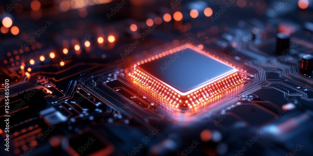 Aufkleber Futuristic Smart Home Display Illuminated Circuit Board with IoT Icons and Network Pathways - Tech Industry Content and Digital Infrastructure Innovation