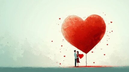 Romantic moment, couple with a big red heart in valentine - Valentine's Day Concept.