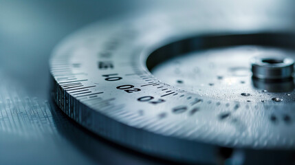 Side view of a precision rotary dial, emphasizing engraved markings and metallic texture