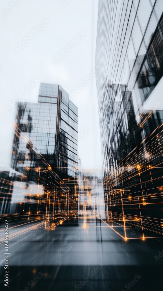 Aufkleber Futuristic Digital Workflow Integration in Modern Urban Architecture - Operational Efficiency and Automation in Corporate Spaces for Enhanced Business Innovation