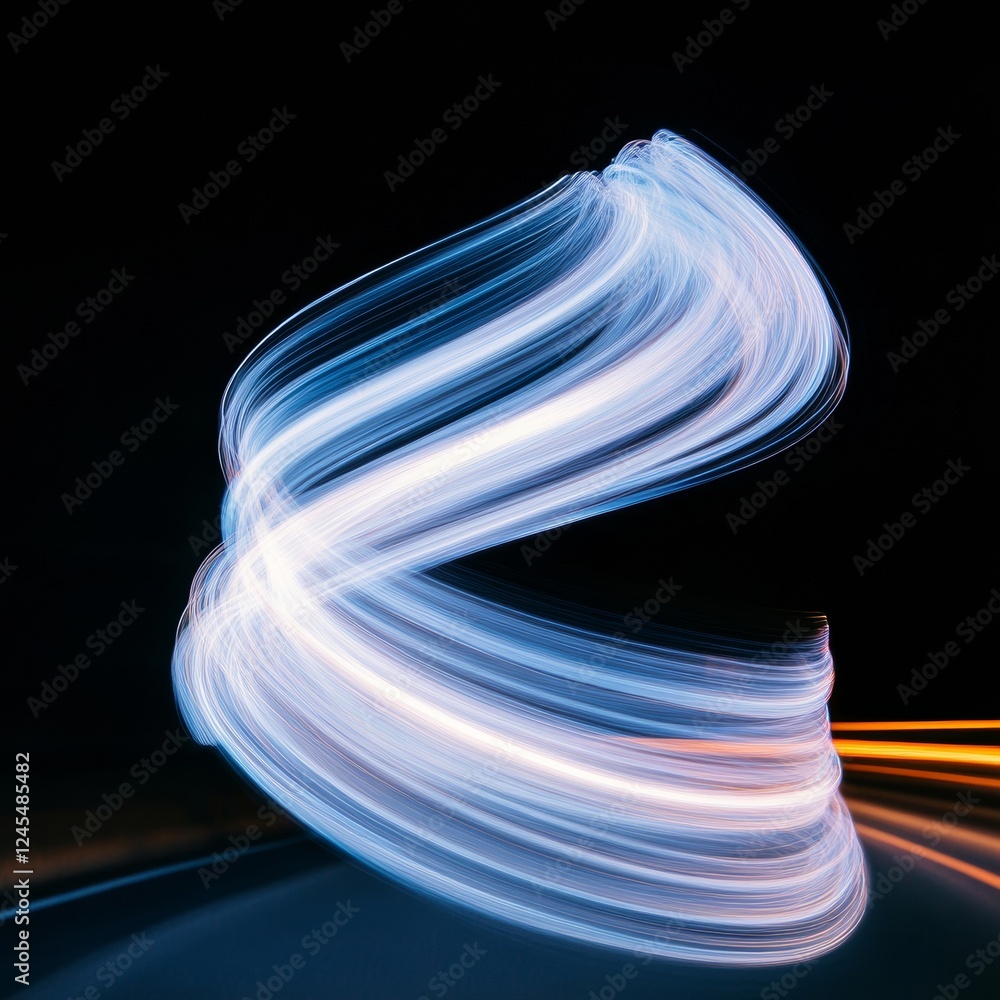 Poster Dynamic Light Ribbons Visualizing Data Flow in Futuristic Tech Design - Innovation Content for High-Tech Business and Marketing Connectivity