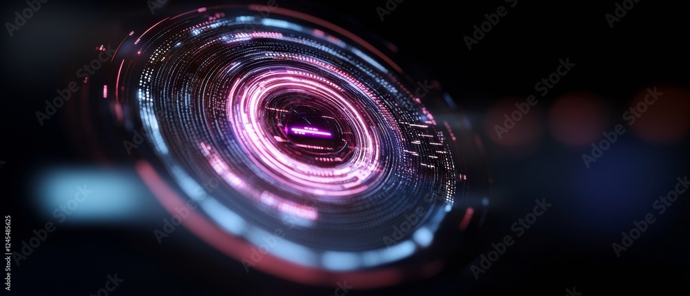 Aufkleber Futuristic Cyberpunk Interface Holographic Display with Floating Data Screens and Geometric Grids - Advanced Technology Visuals for Tech Marketing and Innovative UX Design