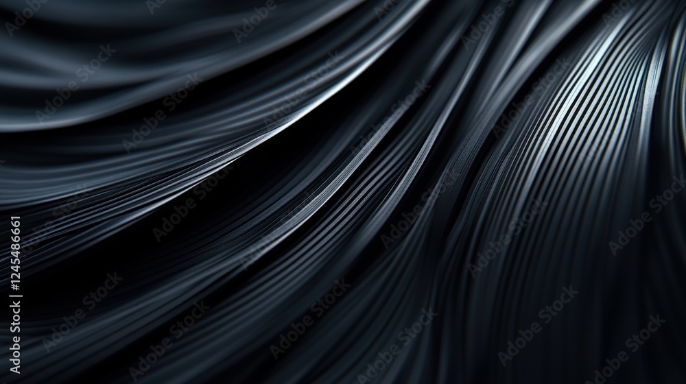 Poster abstract black wave pattern with smooth curves and striking light reflections creating a dynamic vis