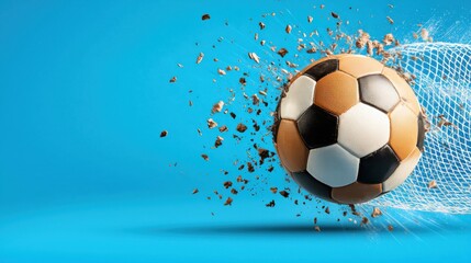 Fototapeta premium Soccer Ball Rushing Towards Goal in Mid Air Dynamic Action Moment of High Energy Competition and Intensity on the Sports Field