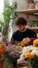 Florist Arranging Colorful Flowers