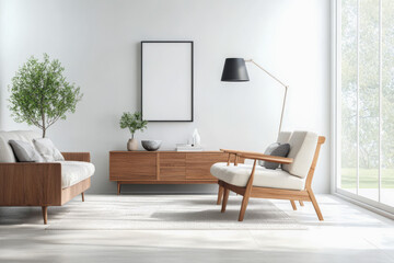 Modern living room with minimalist furniture and natural light in a cozy setting
