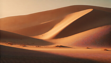 A minimalist desert scene with warm, sandy tones and soft shadows