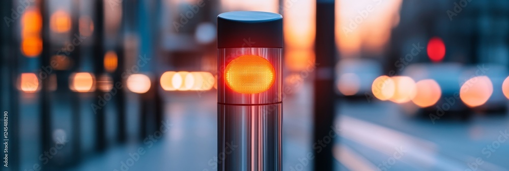 Poster industrial smart barrier stainless steel automated gate post at security checkpoint - modern access 