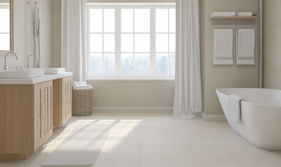 Fototapeta premium Modern bathroom interior with natural light and elegant fixtures in a serene setting