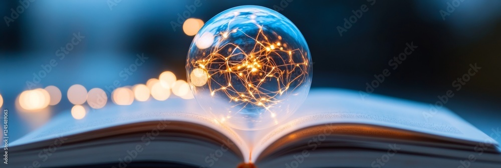 Aufkleber Futuristic Literary Connection Abstract Globe of Lights on Open Book - Innovative Educational Design for Digital Storytelling and Knowledge Sharing Platforms