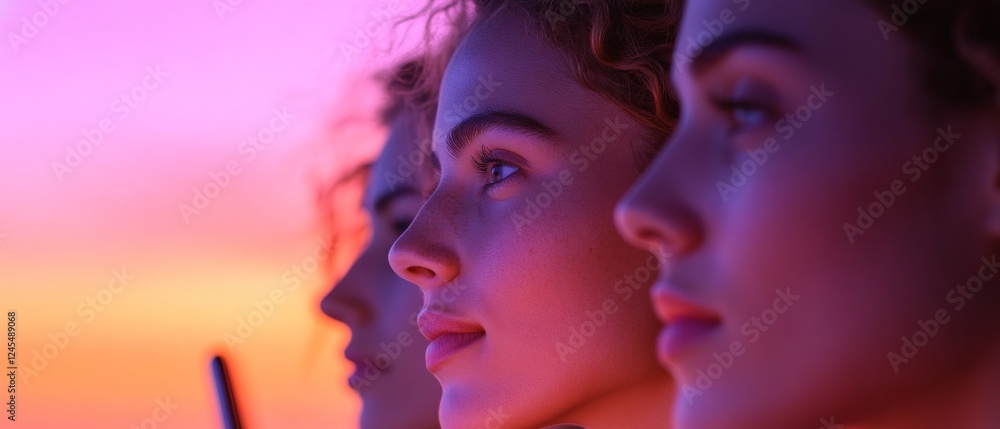 Aufkleber vibrant diversity in tech professional women collaborating on modern digital platforms in a luminous