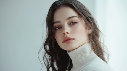 Portrait of young beautiful woman with perfect smooth skin isolated over white background. Facebuilding. Concept of natural beauty, plastic surgery, cosmetology, cosmetics, skin care