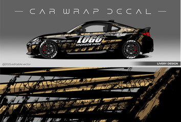 Car wrap abstract design. Black gold colour. Vector graphic livery decal car. Sticker vinyl suitable for Racing car, Drift, Rally and Daily Use, Editable vector  © Gayuhdesu