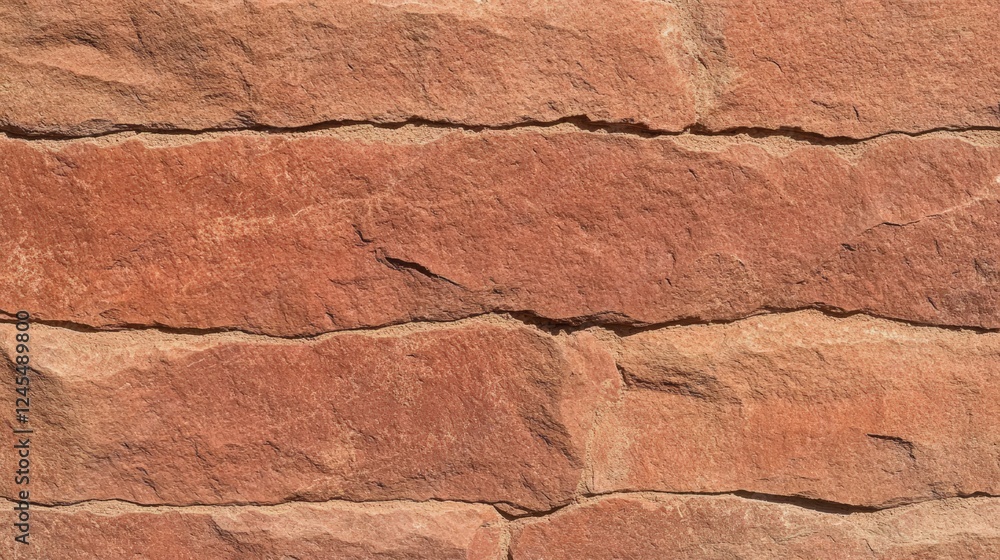 Poster textured red stone wall with natural patterns and variations in color and depth for architectural or