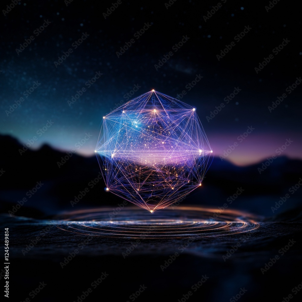 Aufkleber celestial projection art futuristic geometric light structure on dark terrain - immersive spiritual 