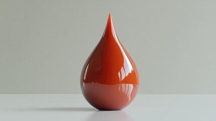 Obraz premium A perfectly formed ketchup droplet with its shiny surface reflecting light, on a plain white background.