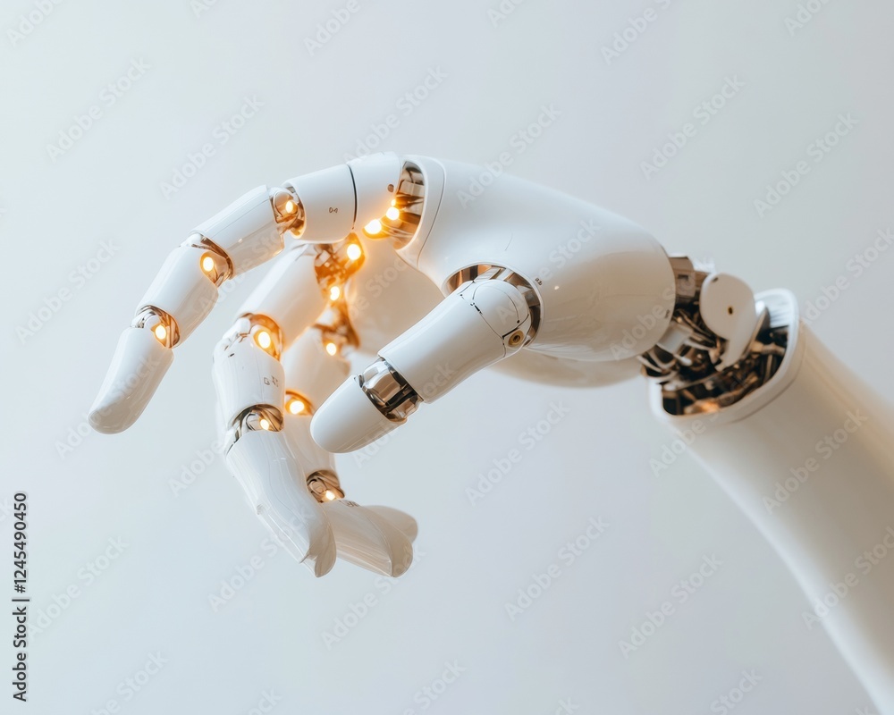 Aufkleber Futuristic Robotic Hand Sleek White Design for Digital Innovation and Advanced AI Tech Applications in Robotics Industries and Modern Automation